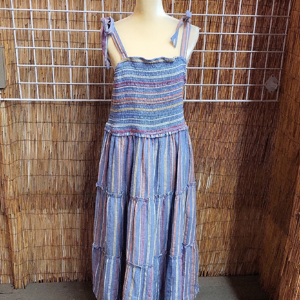 Striped SMOCKED Blue and Pink Women's Dress, XL